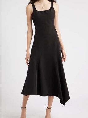 NWT Chelsea28 Black Seam Detail Asymmetric Midi Dress Size XXL Minimalist